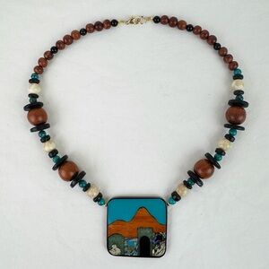 Vintage Adobe House Inlay Beaded Necklace